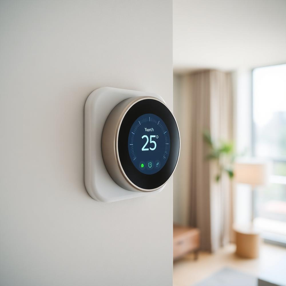 Smart thermostat showing a comfortable temperature in a condo